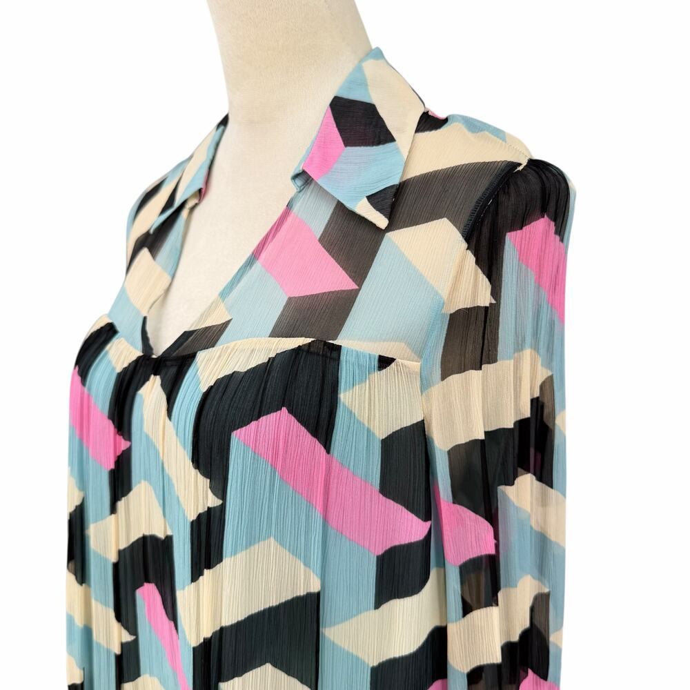 Diane von Furstenberg Heidi Geometric Rectangle Print Long Sleeve Shirt Dress - Picture 7 of 13